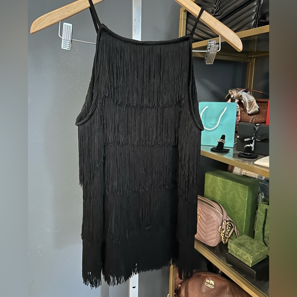 NWT WHBM Black Sleeveless Date Night Fringe Top XS